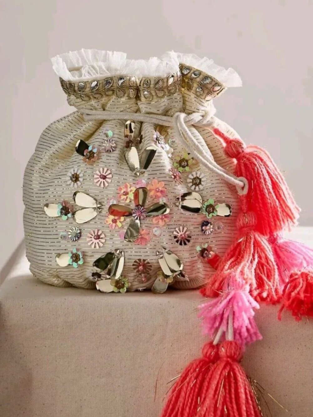 NWT Free People Seasons Sparkle Mini Gift Sack in Snowflake